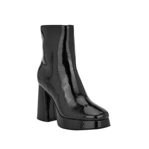 Guess Womens 6 M Black Patent Danca Zip Up Platform Ankle Boots NIB RZ8